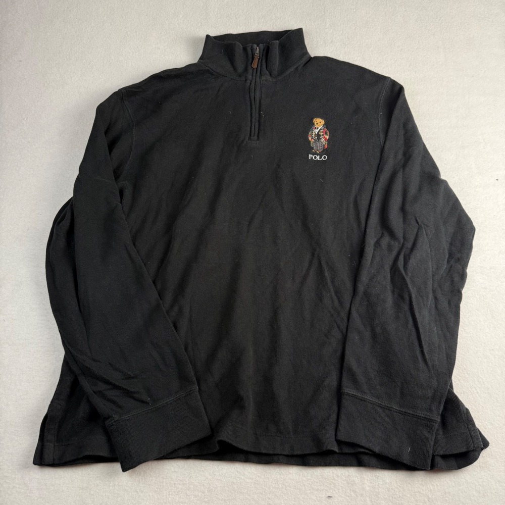 Polo Ralph Lauren Estate Rib Quarter Zip Pullover Black Polo‎ Bear Large